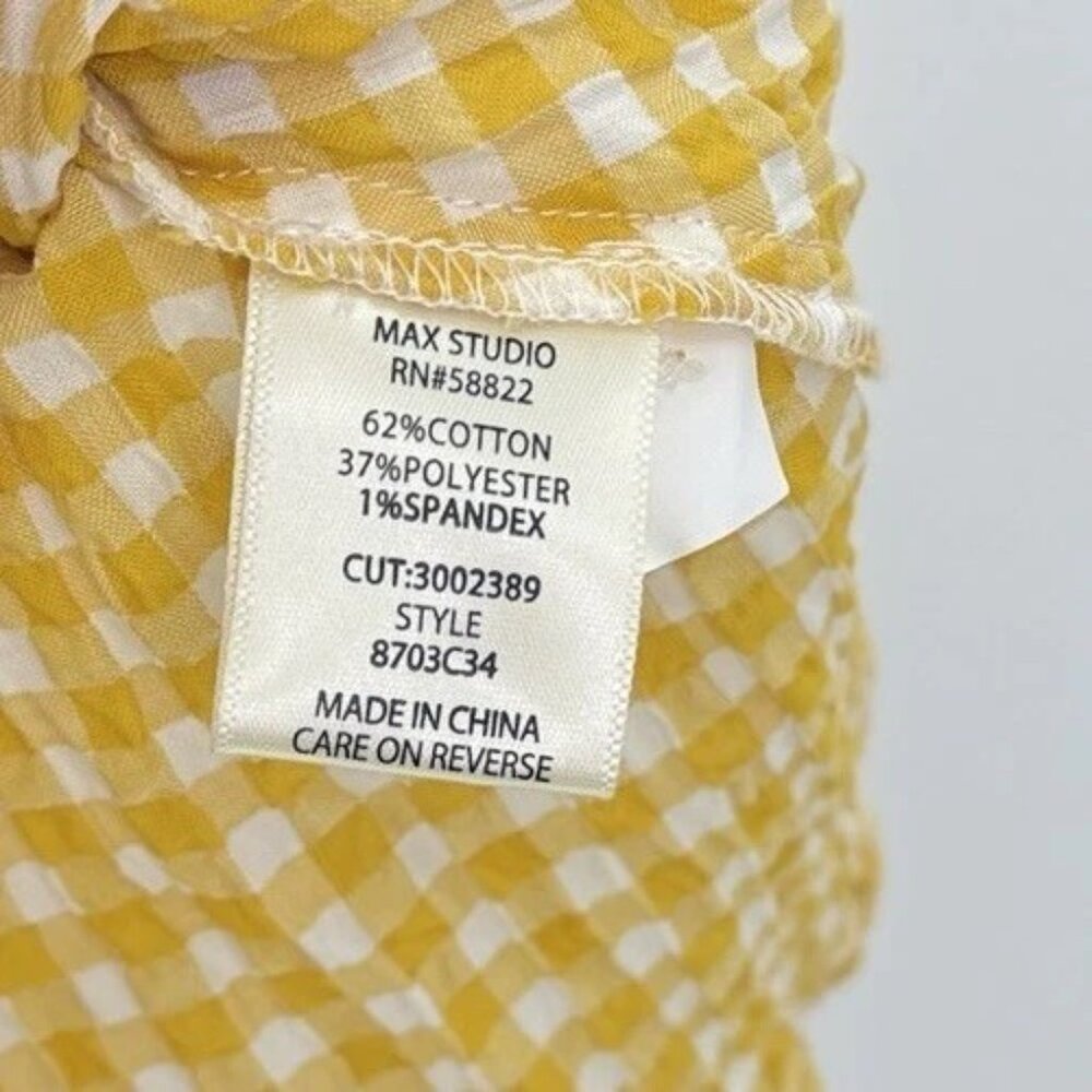 Max Studio Yellow Check Wrap Blouse Sz L Boho Cottage Prairie Preppy Western - Picture 5 of 9